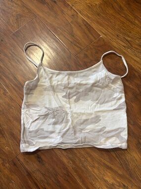 American Eagle Outfitters Cream & Light Gray Camo Spaghetti Strap Crop Tank